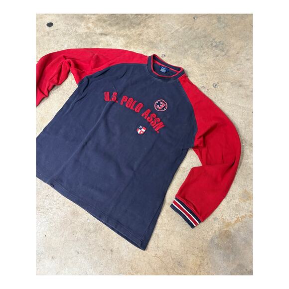 U.S. Polo Assn. Vintage Red & Navy Long Sleeve Knitted Sweatshirt 90s Retro XL - Picture 2 of 8